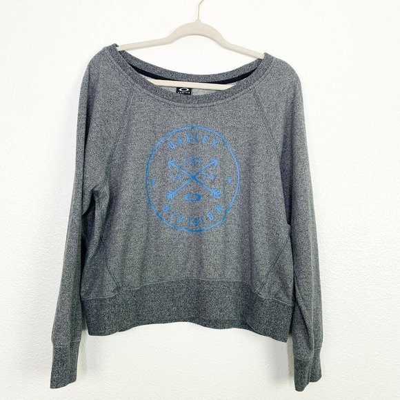 Oakley Sweaters - Oakley XL Gray Graphic Wide Scoop Neck Sweater